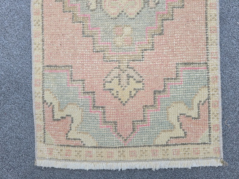 Vintage Turkish Oushak Rug 1.3x2.8 Hand Knotted Wool Pink Blue Cream Boho gallery
