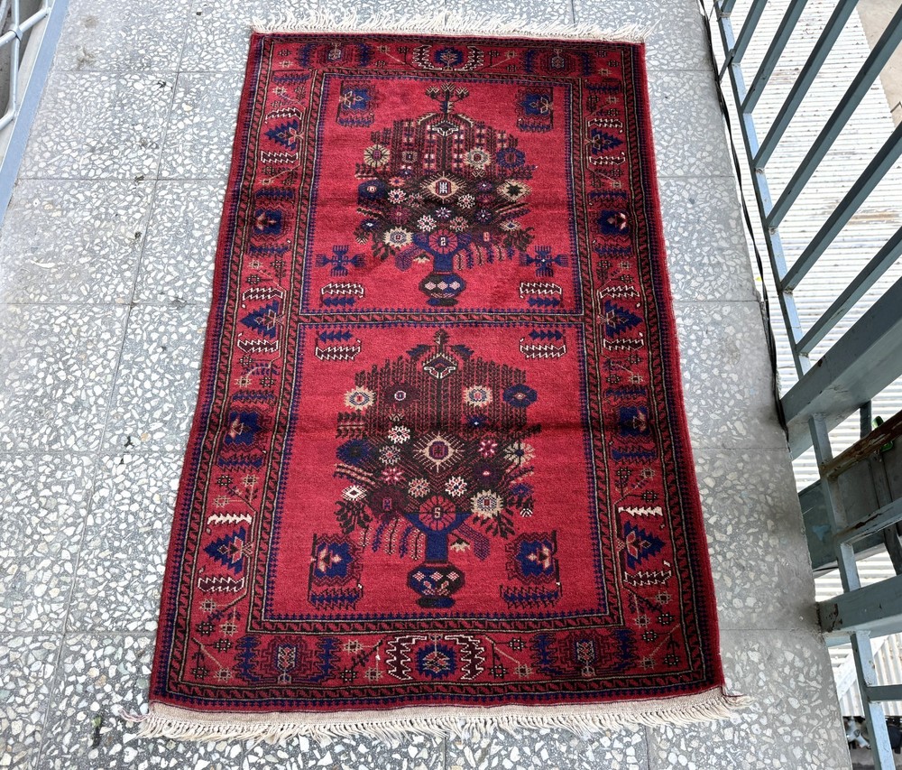 Antique Afghan Hand Knotted 3x5 Ft Wool Rug Traditional Turkmen Oriental Carpet