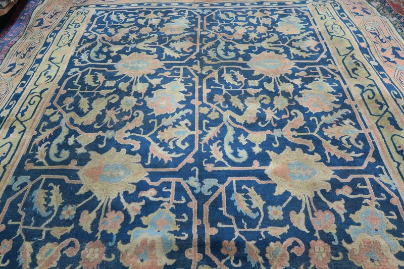 Antique Samarkand Rug 8'8x11'8 Hand Knotted Wool Blue Distressed Shabby Oushak gallery