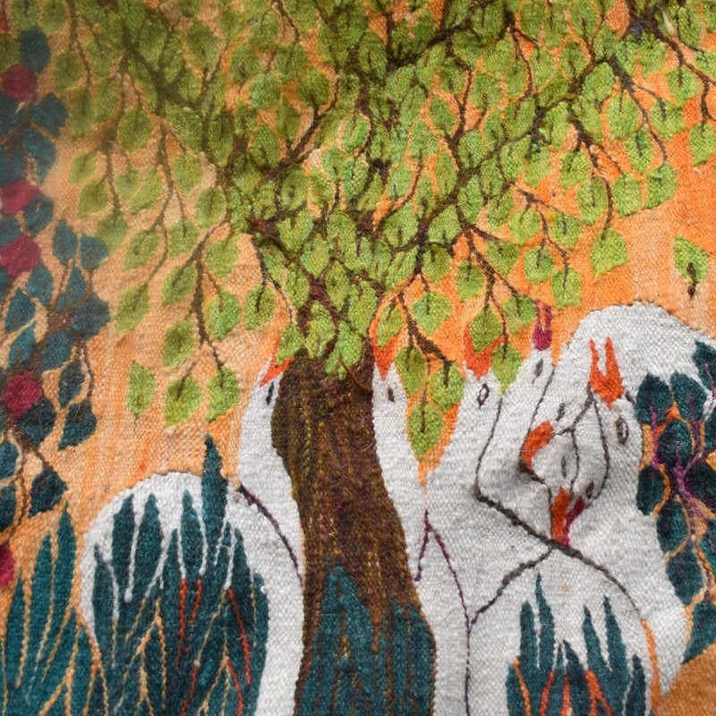 Vintage Egyptian Wissa Wassef Hand Made Tree of Life & Birds Tapestry Kilim Rug gallery