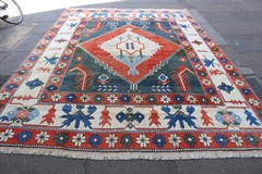 Vintage Traditional Hand Made Turkish Oushak Oriental Wool Green Carpet 345×253