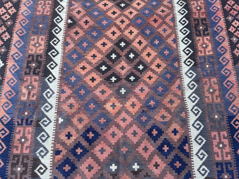 Dusty Pink Navy Faded Kilim Rug 5'1x8' Handmade Afghan Tribal Boho Flatweave gallery