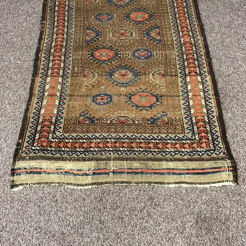Authentic Antique Worn Afghan Carpet 36" x 69" gallery