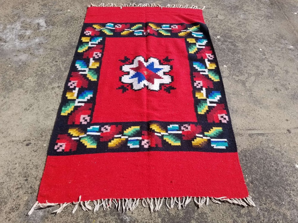 Vintage Traditional Handmade Mexican Wool Multicolor Kilim 190x116cm