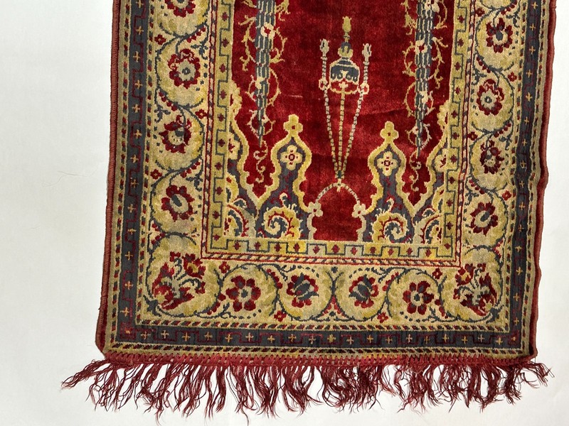 Antique Prayer Rug Anatolian Turkish Carpet Mihrab 25"x43" Vintage Red gallery