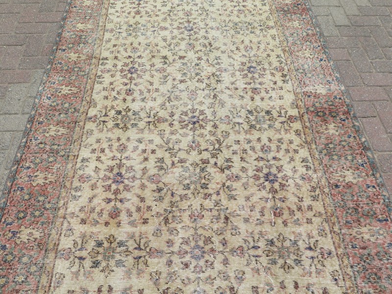 Soft Pink & Beige Large Distressed Vintage Carpet, Handwoven Turkish Rug 63"x96" gallery