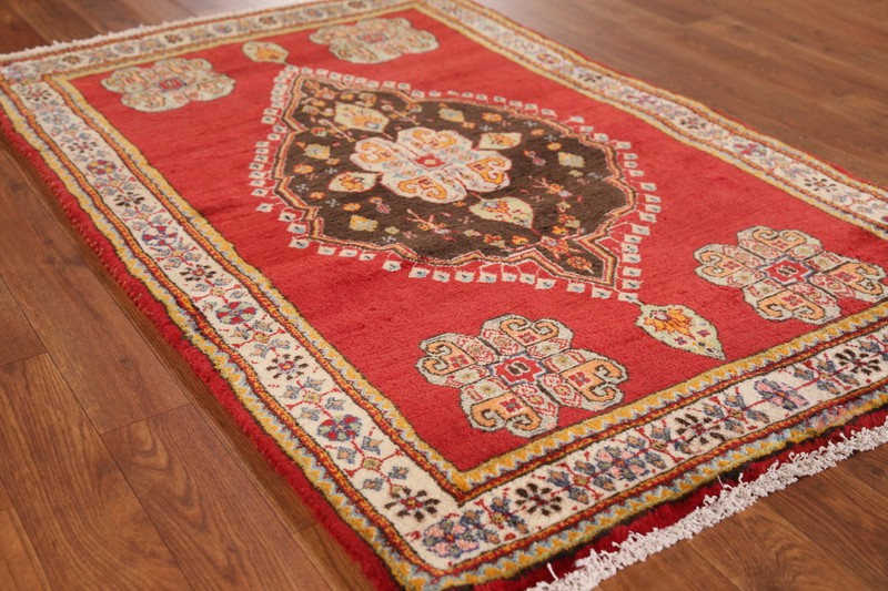 Red/ Ivory Geometric Wool Tribal Rug 3x4 ft Handmade for Foyer gallery