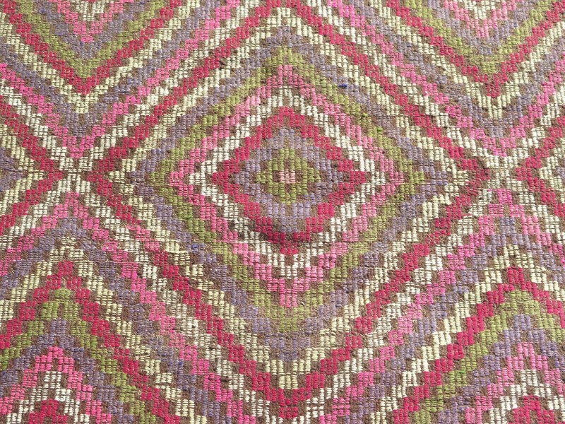 Multicolor Anatolian Vintage Carpet, Diamond Pattern Boho Large Kelim 69"x121" gallery
