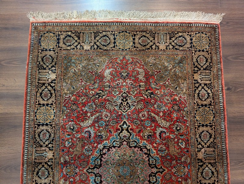 Silk Per'sian Q'um Rug 3.9 x 5.6, Animal Pictorials, Fine 380 KPSI gallery