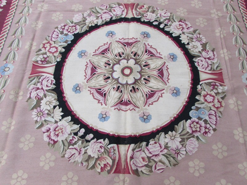 Old Hand Made French Design Wool Burgandy Mauve Original Aubusson 368X281cm gallery