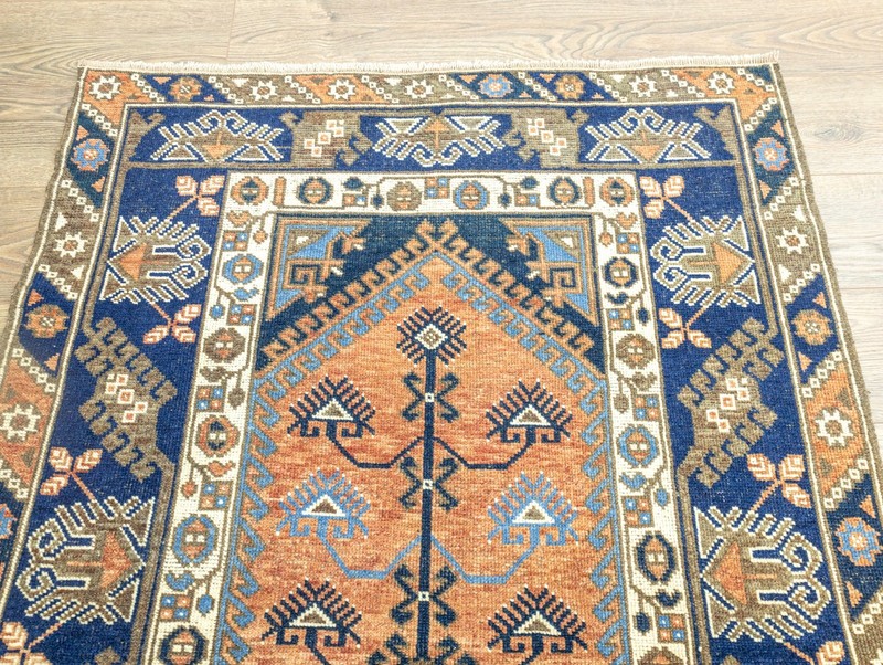 Vintage Turkish Oushak Rug 3.8x5.9 ft – Terracotta & Navy – Hand-Knotted Wool gallery