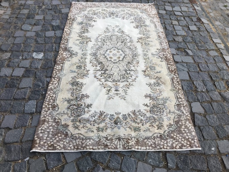 Bohemian Area Rug Handmade Wool Rug Turkish Vintage Traditional Rug 3,9 x 6,9 ft gallery