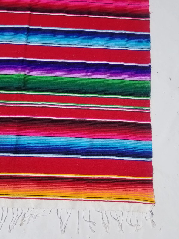 Vintage Traditional Handmade Mexican Saltillo Serape Wool Multi Kilim 6.4x3.9ft gallery