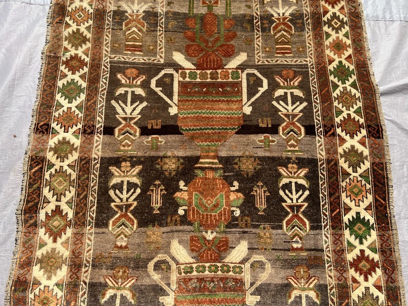 Faded Terracotta Antique Afghan Rug 3x5 ft Hand Knotted Turkmen Pictorial Carpet gallery