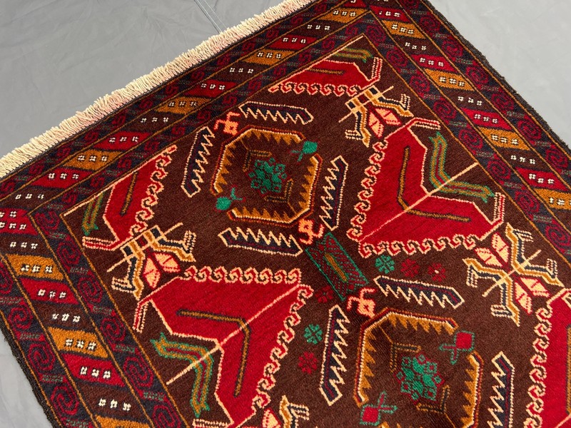3'5x6'5 ft Vintage Baluchi Nomadic Geometric Hand Knotted Wool Area Rug gallery