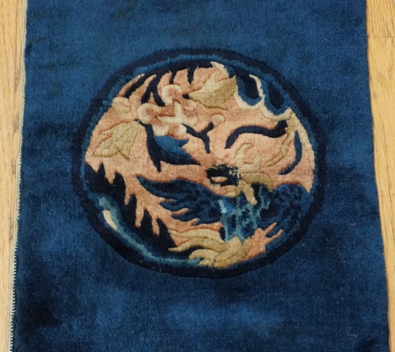 1' x 3'3" Antique Chinese Peking Hand Knotted Wool Blue Rare Oriental Rug gallery