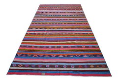 5×11 Rug Hand Made Turkish Kilim Rug, Colorful Striped Anatolia Rug 5.5×10.9 ft