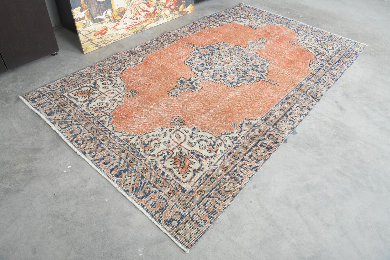 Antique turkish rug, hand-knotted vintage carpet,oushak muted area rug 4x8 1318 gallery