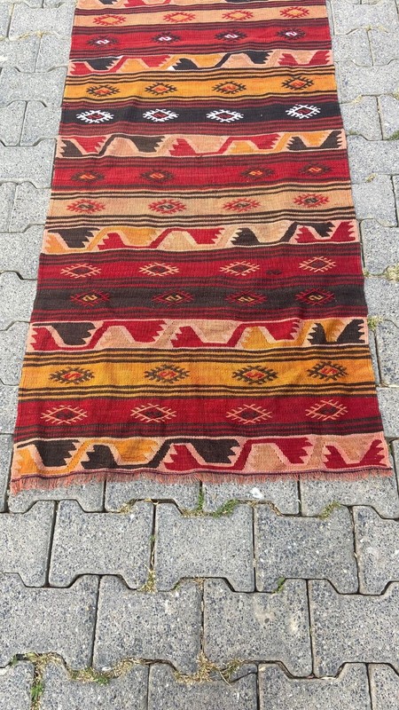 Turkish Runner Rug, 2.6x10.5 ft Kilim Rug, Hallway Rug, Handmade Vintage Kelim gallery
