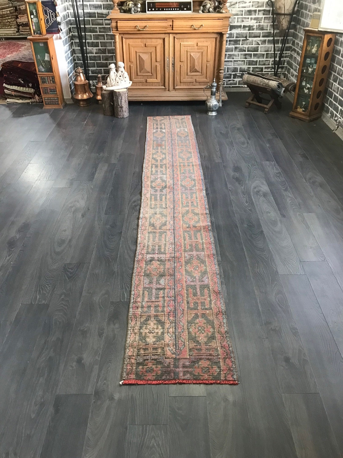 Turkish Patchwork Runner Rug , Vintage Runner Rug , Entry Rug , Kitchen Rug , Pi gallery