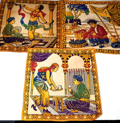 Antique/Vintage Tapestry – Middle Eastern Theme – Lot of 3 Small 9″x9″