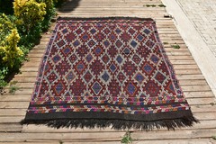 Turkish Kilim 63”x80” Handwoven Adana Cicim Kilim 162x205cm Vintage Tent Rug