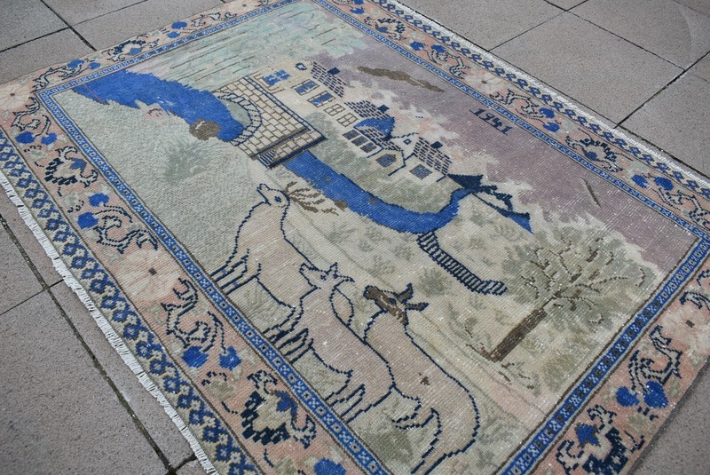 Stunning Wall Decor Rug 4'9'' x 3'8'' ft. Vintage Anatolian Pictorial Oushak Rug gallery