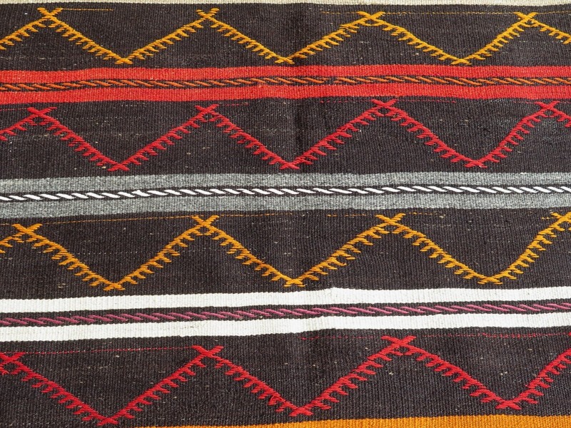 Area Rug Wool Rugs Vintage Turkish Kilim Floor Rug Dark Brown Large Rug 68"x142" gallery