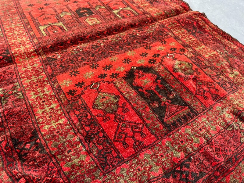 2'8x3'7 ft Antique Afghan Prayer Rug – Hand Knotted Wool, Vintage Red Carpet gallery