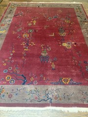 11.5×8.8 FT Vintage Handmade Chinese Art Deco Wool Rug ( C 1920’s) .