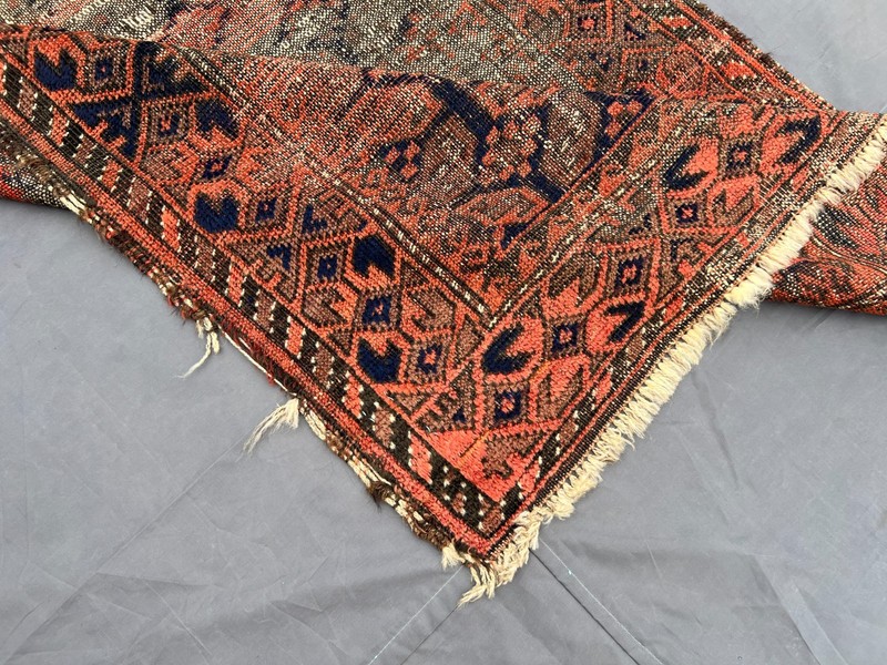Orange Black Distressed Low Pile Rug 3x5 ft Handwoven Tribal Vintage Carpet gallery