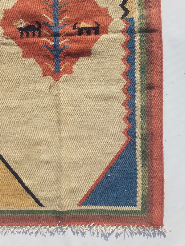 Vintage Handmade Traditional Geometric Multicolor Kilim Rug Carpet 4x2.2ft gallery