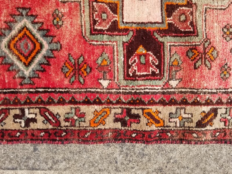 Distressed Vintage Traditional Handmade Heriz Karajeh Wool Multicolor Runner Rug gallery