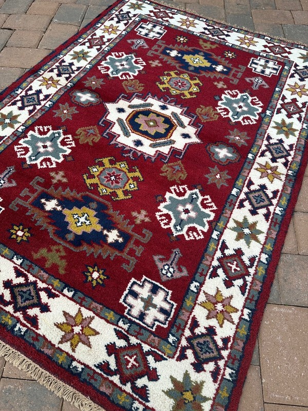 New Tribal & Geometric Kazakh Rug Handmade in India, Stunning Unique Colors, 4x6 gallery