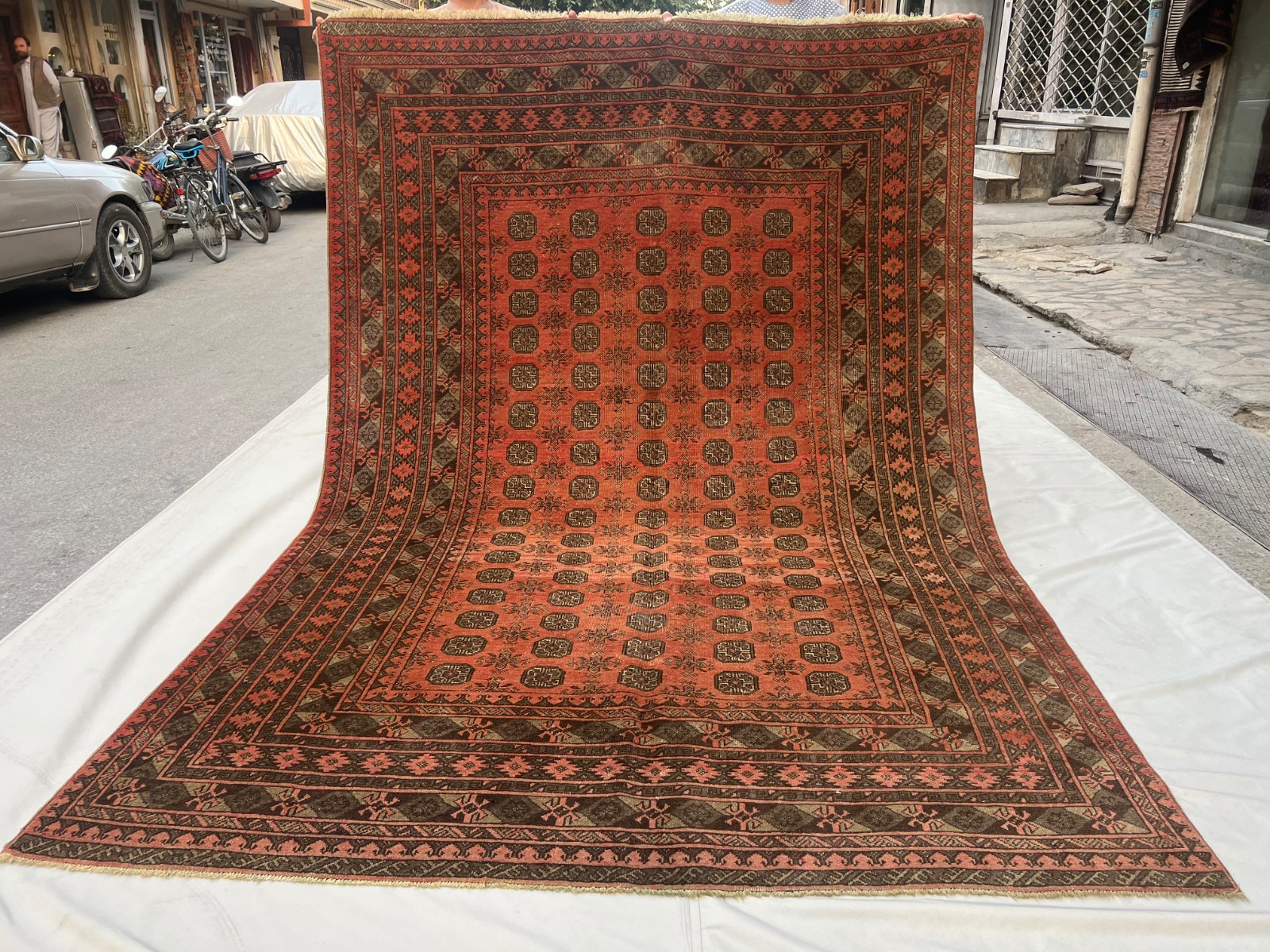 Antique Turkmen Rug 6'6x9'8 Terracotta Faded Geometric Oriental Area Rug Rare XL gallery