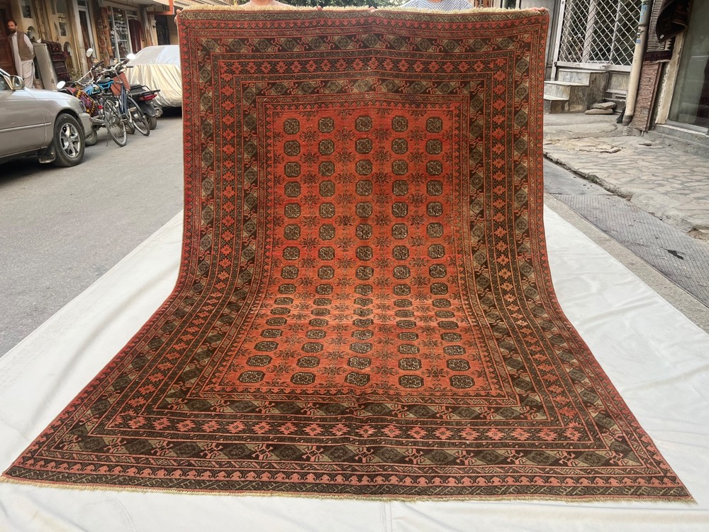 Antique Turkmen Rug 6'6x9'8 Terracotta Faded Geometric Oriental Area Rug Rare XL