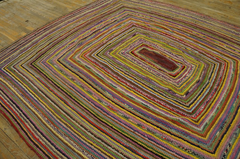8X8 Vintage American Braided Multicolor Wool & Cotton Area Rug 1935 gallery