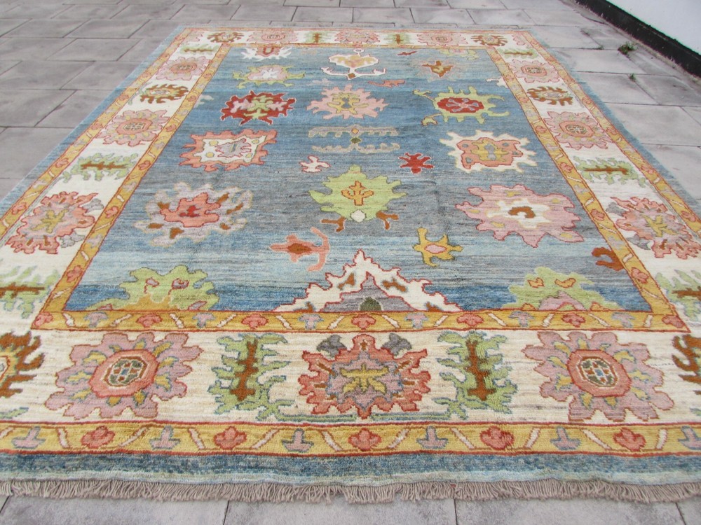 Vintage Traditional Hand Made Turkish Oushak Oriental Wool Blue Carpet 432x332cm