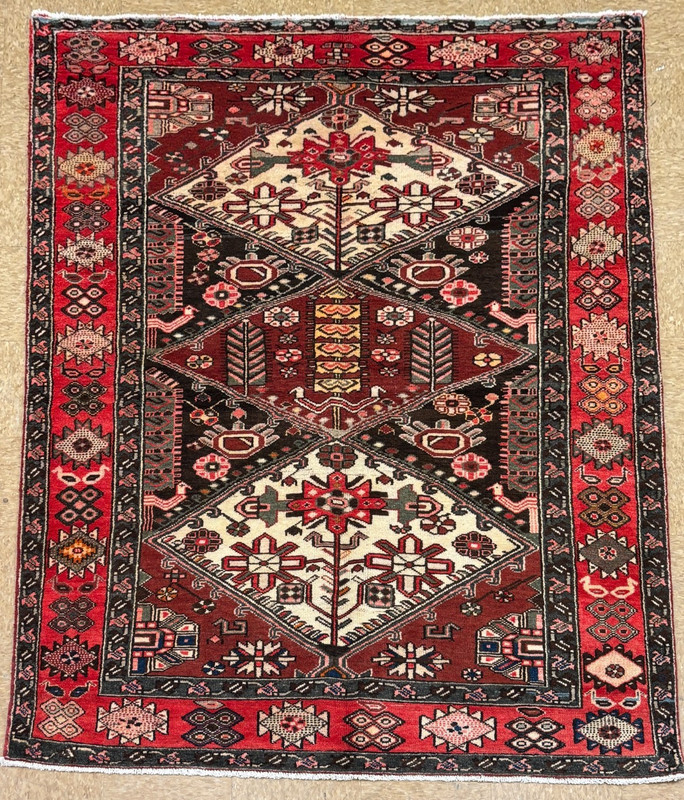 Hand Knotted Wool Vintage Bakhtiari Rug 5x8 Red Tribal Geometric Area Rug Carpet gallery