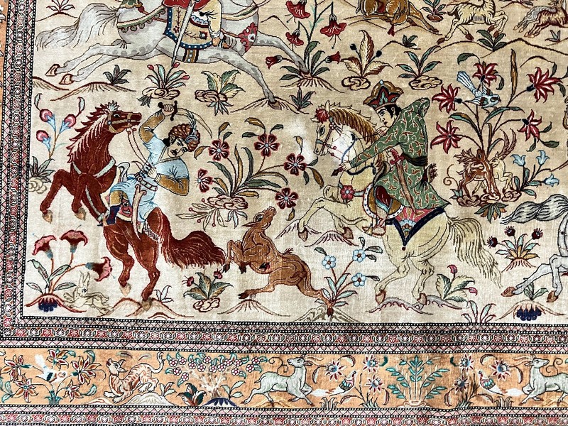 Silk Oriental Rug 3x5 Hunting Pattern Handmade Signed Master Weaver 650 KPSI gallery