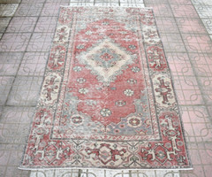 Turkish Rug 42” x 74” Vintage Muted Dye Oushak Rug Hand-knotted Wool Rug
