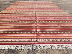 Vintage Traditional Handmade Turkish StrIped Wool Multicolor Kilim 10×6.5 ft