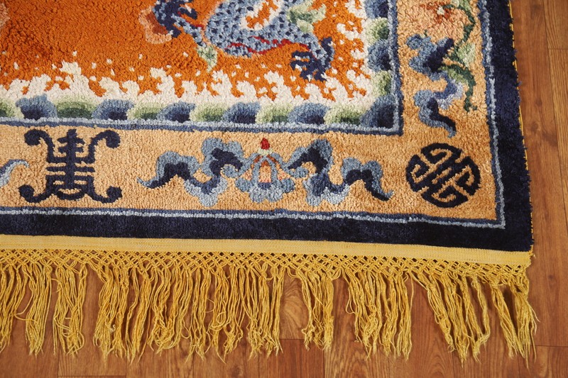 Orange Art Deco Vegetable Dye Chinese Rug 4x6 ft Hand-knotted Silk Carpet gallery