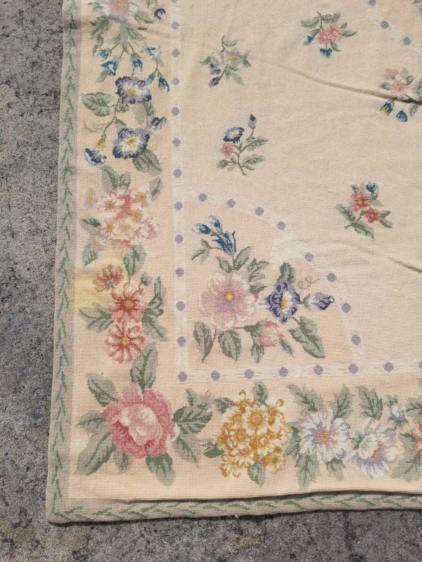 Vintage French Needle Point Handmade Floral Beige Wool Rug Carpet 263x164cm gallery