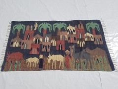 Vintage Traditional Handmade Egyptian Folk Art Wool Multi Tapestry 5.3×2.9ft