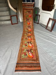 Vintage Afghan Pictorial Runner Rug 18 x 10’7 ft Bird Design Handmade Wool Rug
