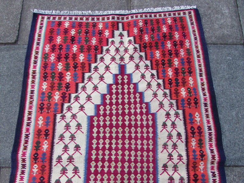 Vintage Traditional Hand Made Oriental Wool Red Pink Small Kilim 154x95cm gallery