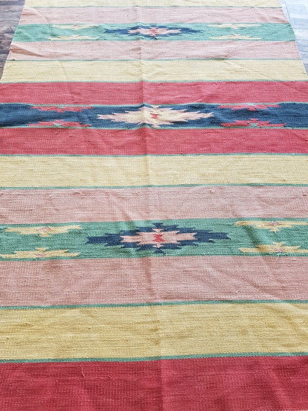 Vintage Handmade Turkish Geometric Wool Kilim Flat-weave Rug 178x116 cm gallery