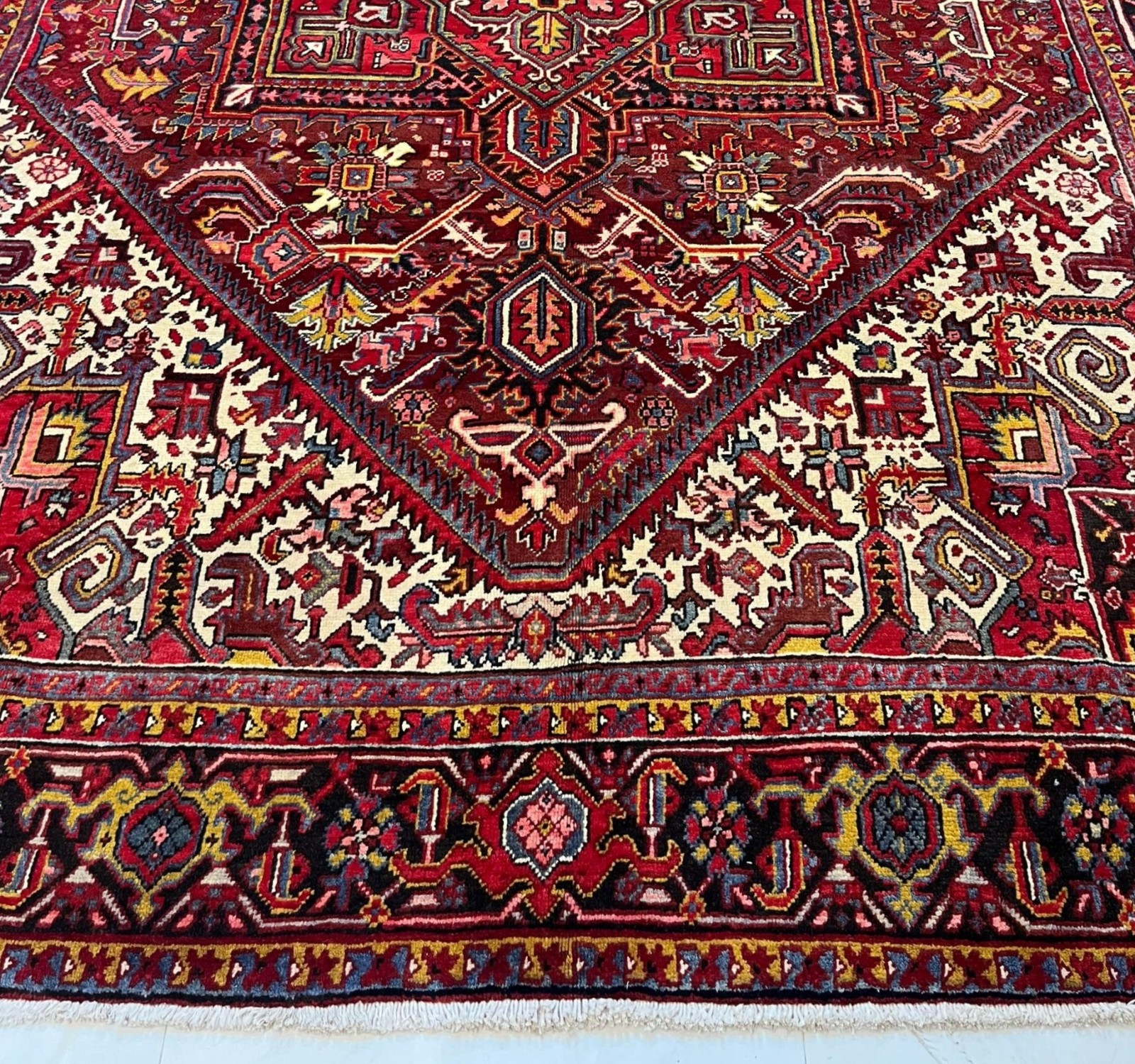 Hand Knotted Heriz Tribal Wool Area Rug 8x11 Large Red Blue Geometric Vintage gallery