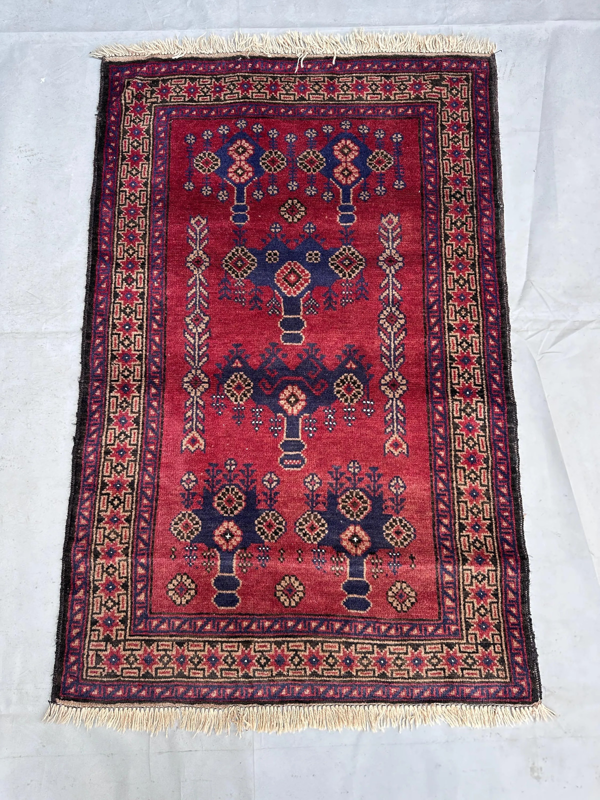 2x4 Red Vintage Afghan Small Rug Hand Knotted Wool Tribal Bedroom Farmhouse Navy gallery